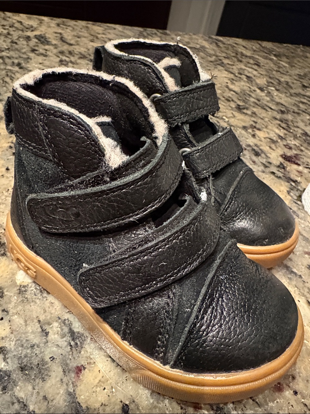 UGG Black Kids Velcro Boots with Gum Sole